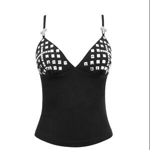 Elegant Black Camisole with Silver Accents